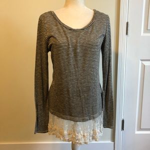 Jolt Striped & Lace Top Medium